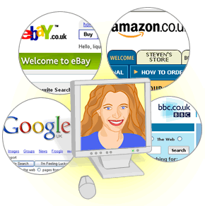 Image showing a computer screen and screenshots of websites